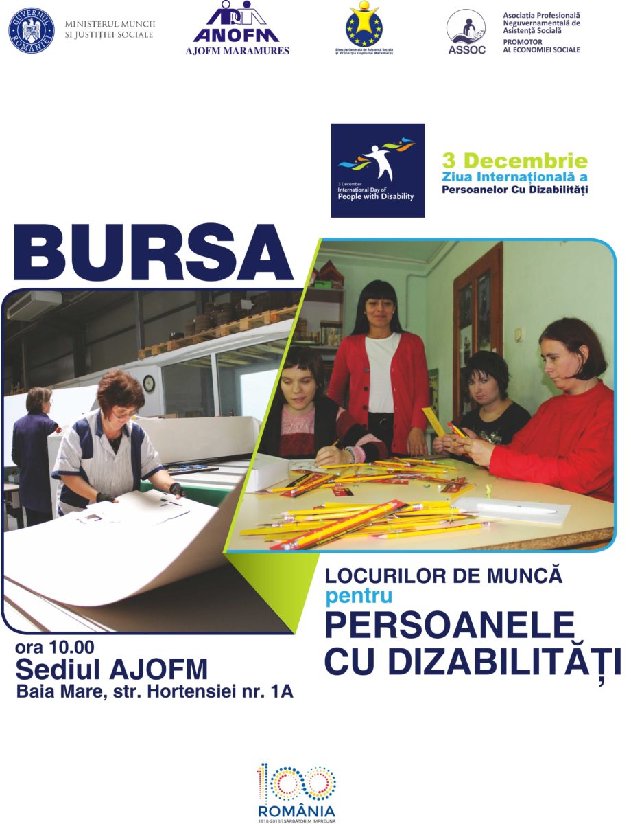 Persoanele cu dizabilități sunt așteptate în 3 decembrie la Bursa Locurilor de Muncă din Baia Mare